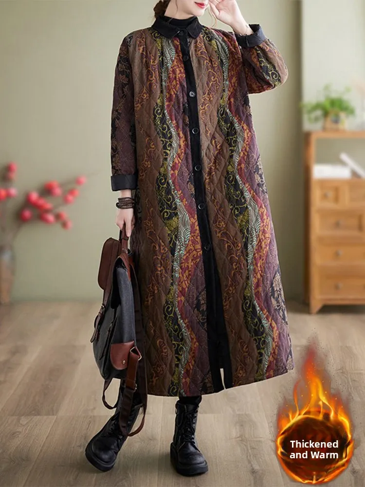 Thiened Cotton Jaet Women's Ethnic Print Warm Coat Middle-Length Polyester Filling Long Sve Collar Button down Coat
Thiened Cotton Jaet Women's Ethnic Print Warm Coat Middle-Length Polyester Filling Long Sve Collar Button down Coat