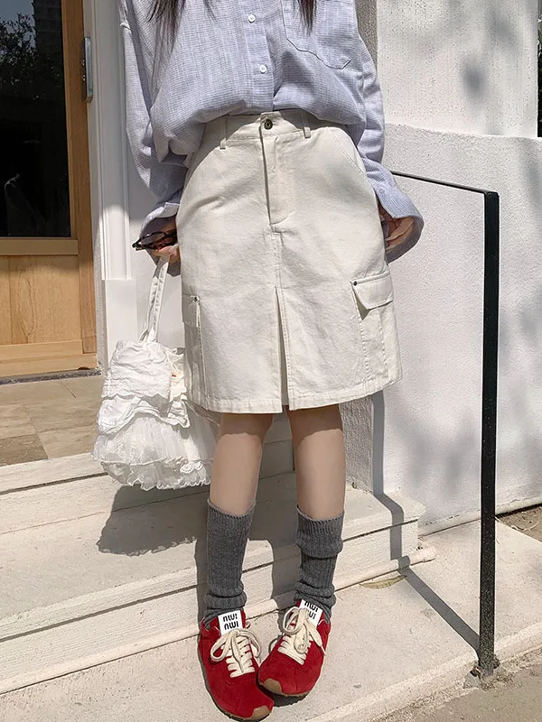 Korean Style High Waist A-Line Skirt with Pockets Slimming Spring Summer Women's Workwear Half-length Skirt with Slit
Korean Style High Waist A-Line Skirt with Pockets Slimming Spring Summer Women's Workwear Half-length Skirt with Slit