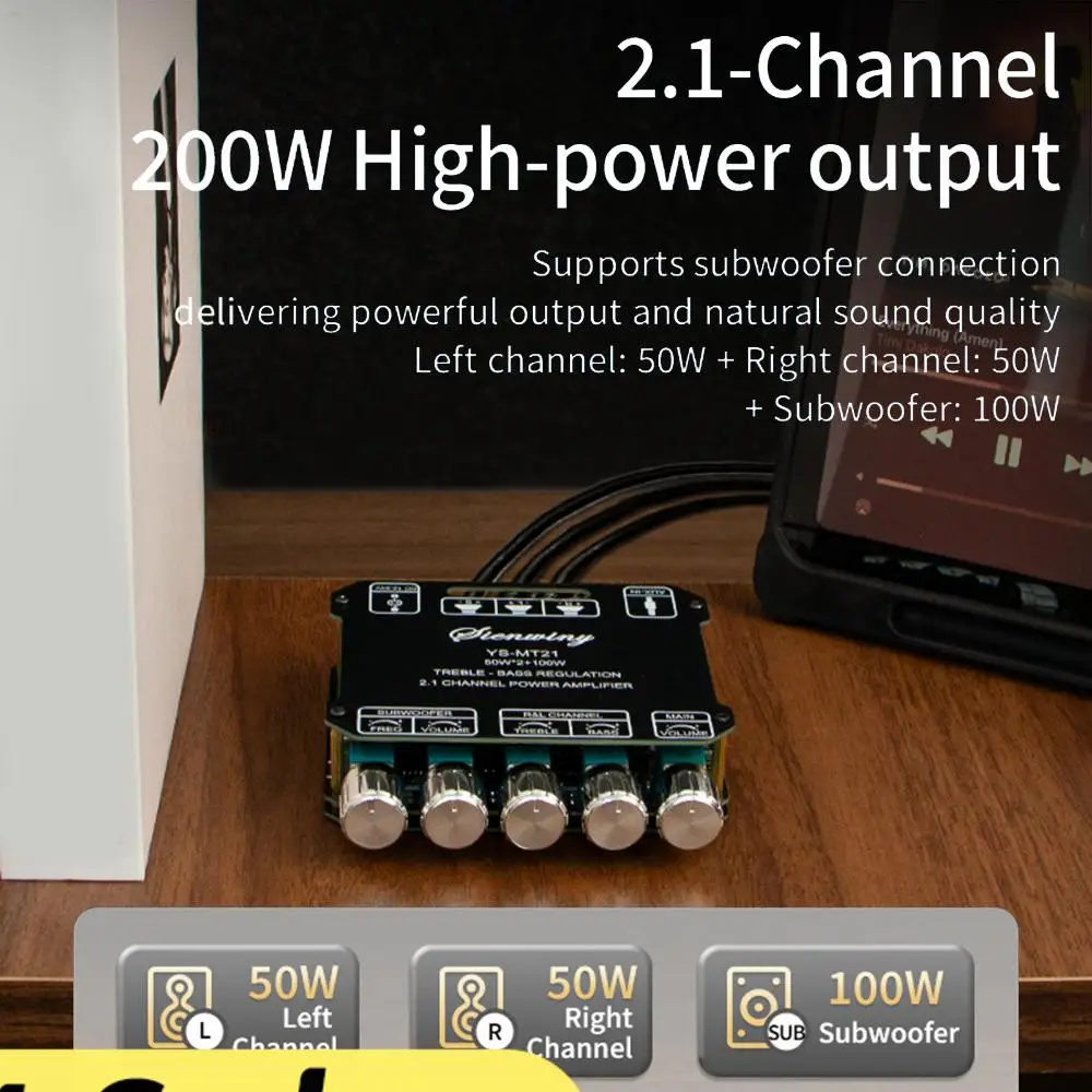 YS-MT21 2.1 Channel BT5.0 Amplifier Board 50Wx2+100W Subwoofer Audio Receiver Power Amplifier Module for DIY Speakers Home Audio
YS-MT21 2.1 Channel BT5.0 Amplifier Board 50Wx2+100W Subwoofer Audio Receiver Power Amplifier Module for DIY Speakers Home Audio