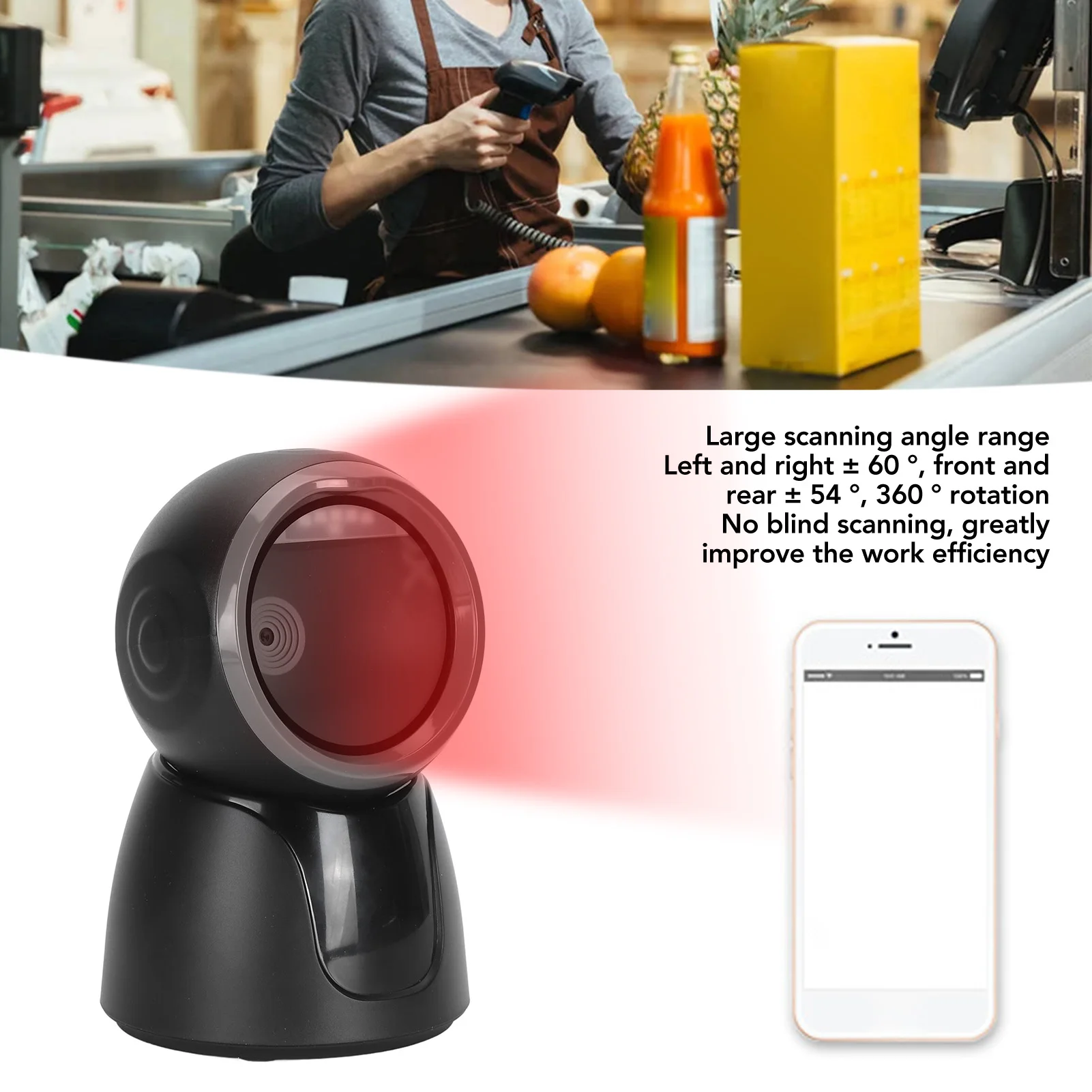 1D 2D QR Desktop Barcode Scanner Wireless Bluetooth 2.4G Wired USB Omnidirectional Handfree Automatic USB Barcode Reader Scanner