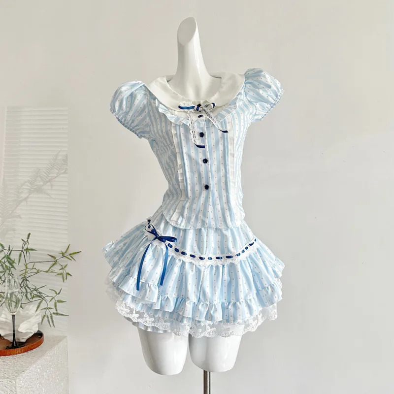 Girl Sweet Fashion 2 Piece Sets Women Outfit Bow Shirt Blouse Tops + Cake Skirt Two Piece Set Conjuntos Femininos Elegantes
Girl Sweet Fashion 2 Piece Sets Women Outfit Bow Shirt Blouse Tops + Cake Skirt Two Piece Set Conjuntos Femininos Elegantes