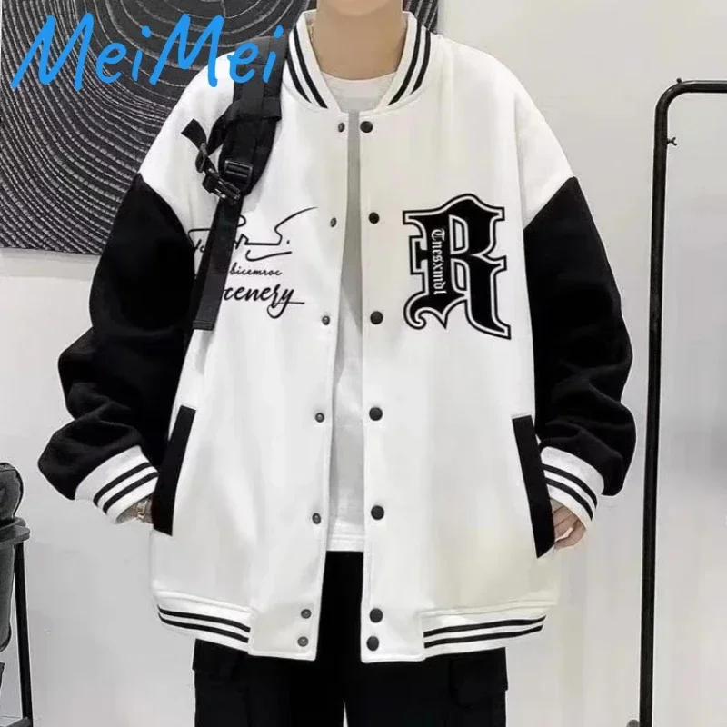 All-match Contrast Color Letter R Male Coat Black and White Simple Stand-up Collar Baseball Suit 2024 Trend Loose Couple Jackets
All-match Contrast Color Letter R Male Coat Black and White Simple Stand-up Collar Baseball Suit 2024 Trend Loose Couple Jackets