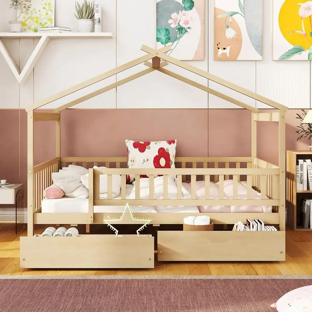 Full Size Wooden Bed with 2 Drawers, Storage, Rails, and Canopy for Kids, Teens, and Adults - Natural Finish
Full Size Wooden Bed with 2 Drawers, Storage, Rails, and Canopy for Kids, Teens, and Adults - Natural Finish