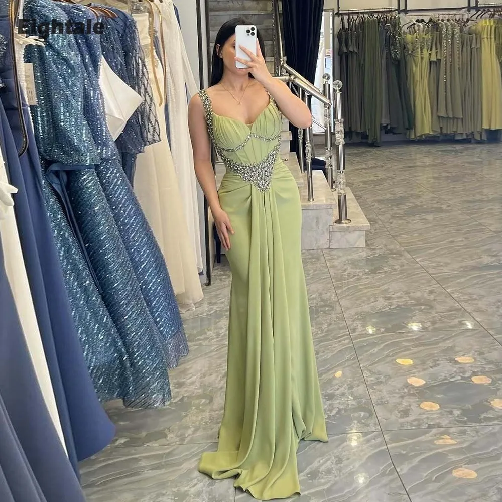 Eightale Arabic Evening Dress Spaghetti Strap Beaded Crystals Customized Stretchy Mermaid Wedding Party Dress Vestido De Noche
Eightale Arabic Evening Dress Spaghetti Strap Beaded Crystals Customized Stretchy Mermaid Wedding Party Dress Vestido De Noche