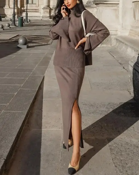Women's Knitted Sweater Set Loose Fitting Autumn Winter New Style with Split Skirt Fashionable And Comfortable 2025
Women's Knitted Sweater Set Loose Fitting Autumn Winter New Style with Split Skirt Fashionable And Comfortable 2025