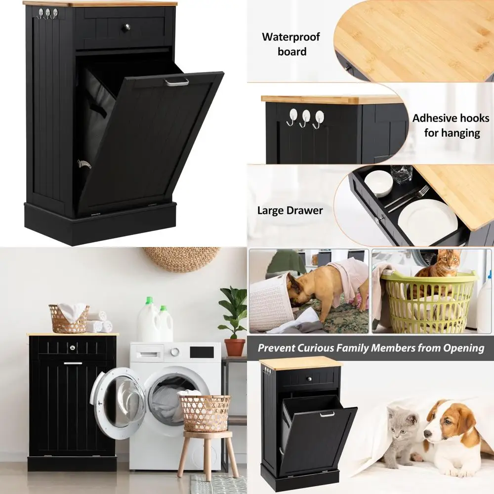 Pet-Proof Wooden Tilt-Out Trash Bin, 13 Gallons Capacity, Kitchen Cabinet Hidden Trash Can for Living Room
Pet-Proof Wooden Tilt-Out Trash Bin, 13 Gallons Capacity, Kitchen Cabinet Hidden Trash Can for Living Room