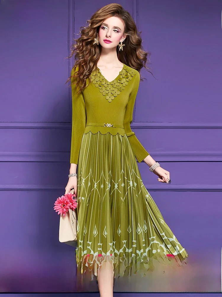 Fashionable V-Neck Midi Skirt Dress Women's Long Sleeve Spring New High Waist Pleated Skirt Elegant Style Casual Occasion
Fashionable V-Neck Midi Skirt Dress Women's Long Sleeve Spring New High Waist Pleated Skirt Elegant Style Casual Occasion
