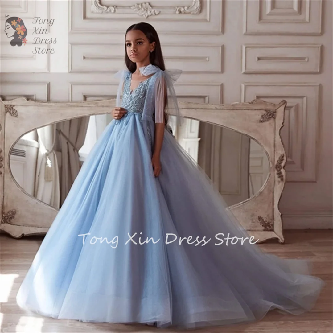 Blue Fluffy Flower Girl Dress Tulle Bow Tie Shoulder Strap Applique For Wedding Little First Communion Birthday Party Dress
Blue Fluffy Flower Girl Dress Tulle Bow Tie Shoulder Strap Applique For Wedding Little First Communion Birthday Party Dress