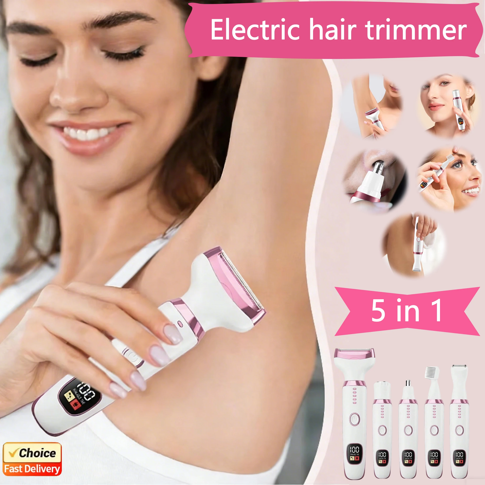 Электрический эпилятор 5 в 1, портативный триммер для волос для женщин, для подмышек, зоны бикини, рук, ног, лица, бороды, инструмент для безболезненного удаления волос
Электрический эпилятор 5 в 1, портативный триммер для волос для женщин, для подмышек, зоны бикини, рук, ног, лица, бороды, инструмент для безболезненного удаления волос