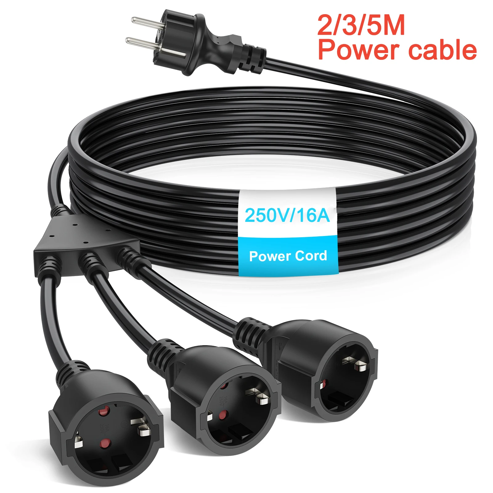 2/3/5meters European Extension Cord, 1 to 3 way Power Cord with Protection Contact Male plug to Female Socket Electric wire 250V
2/3/5meters European Extension Cord, 1 to 3 way Power Cord with Protection Contact Male plug to Female Socket Electric wire 250V