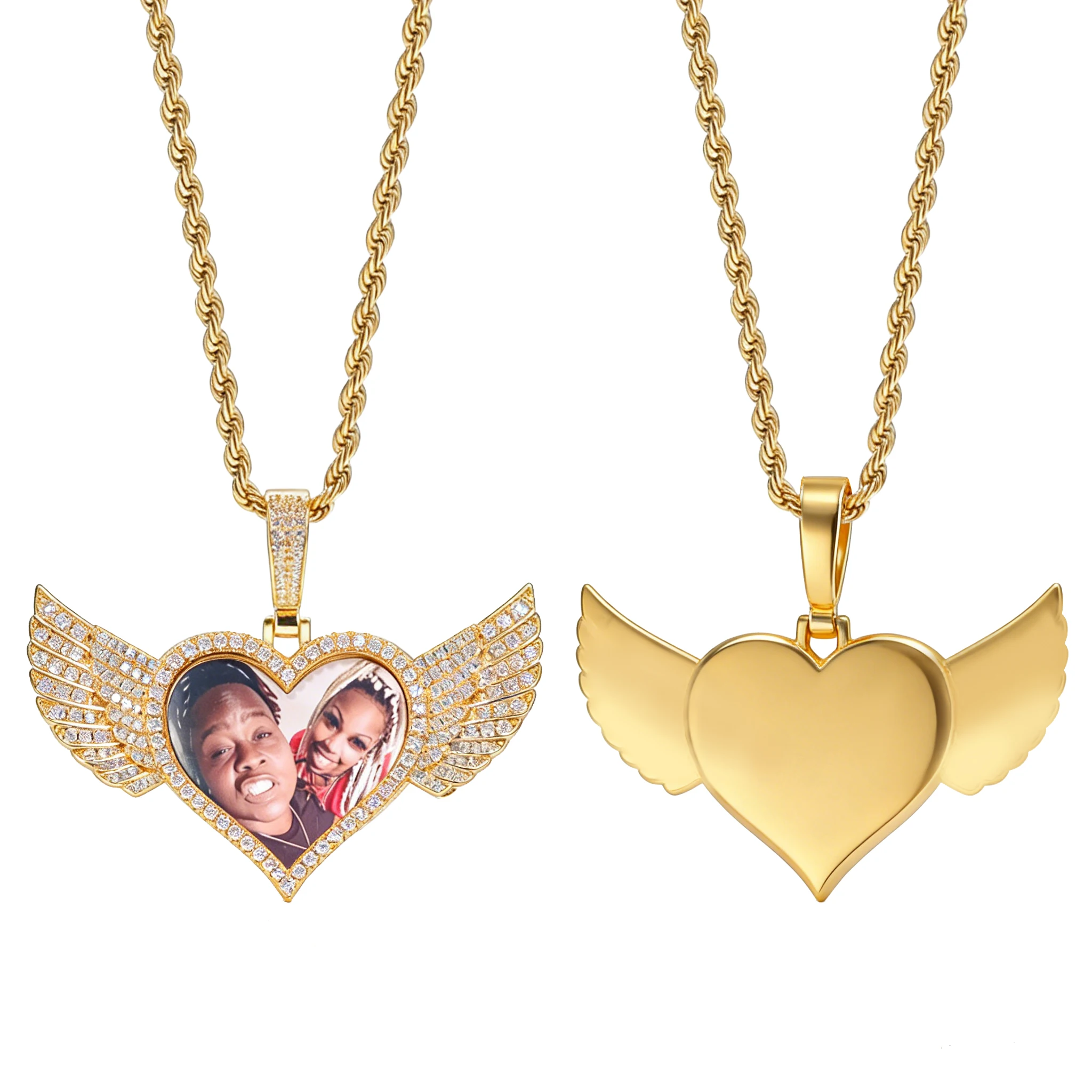 THE BLING KING Fashion Angel love wings Made Photo Pendant Necklace Gold Color Full Iced Out Zircon Round Tag Hiphop Jewelry
THE BLING KING Fashion Angel love wings Made Photo Pendant Necklace Gold Color Full Iced Out Zircon Round Tag Hiphop Jewelry