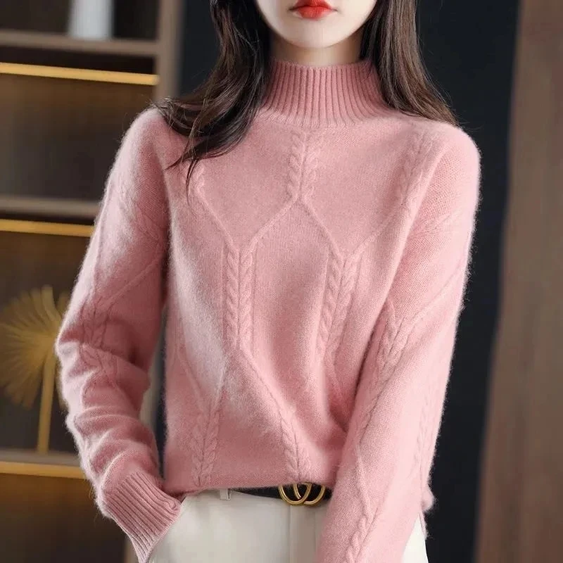 Autumn Winter Wool Sweater Women's Half-Neck Pullover Loose Knit Bottoming Shirt Long Sleeves Soft Cashmere Sweater Korean Tops
Autumn Winter Wool Sweater Women's Half-Neck Pullover Loose Knit Bottoming Shirt Long Sleeves Soft Cashmere Sweater Korean Tops