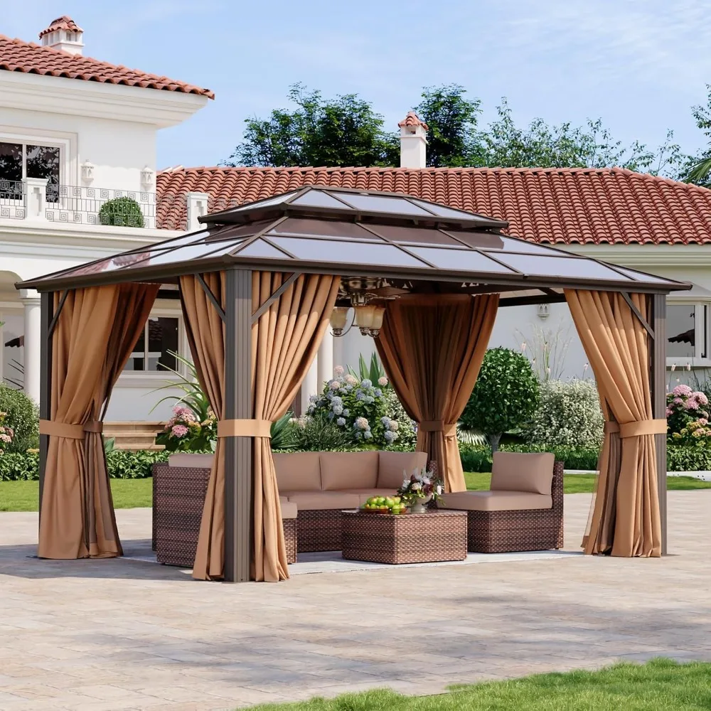 10'x13' Hardtop Gazebo, Outdoor Gazebo with Netting and Curtains, Heavy Duty Pavilion with Aluminum Frame, Double Roof Canopy Pa
10'x13' Hardtop Gazebo, Outdoor Gazebo with Netting and Curtains, Heavy Duty Pavilion with Aluminum Frame, Double Roof Canopy Pa