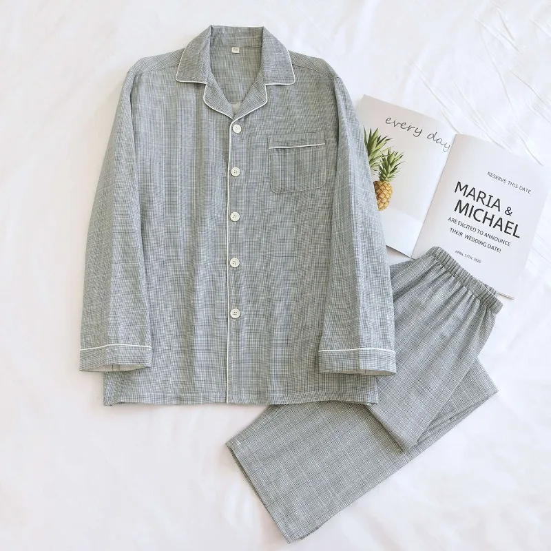 Новый мужской пижамный комплект 2026 года для весны и осени, 100% хлопковая марля, с длинным рукавом, простой клетчатый, повседневная домашняя одежда, комплект из двух предметов
Новый мужской пижамный комплект 2026 года для весны и осени, 100% хлопковая марля, с длинным рукавом, простой клетчатый, повседневная домашняя одежда, комплект из двух предметов