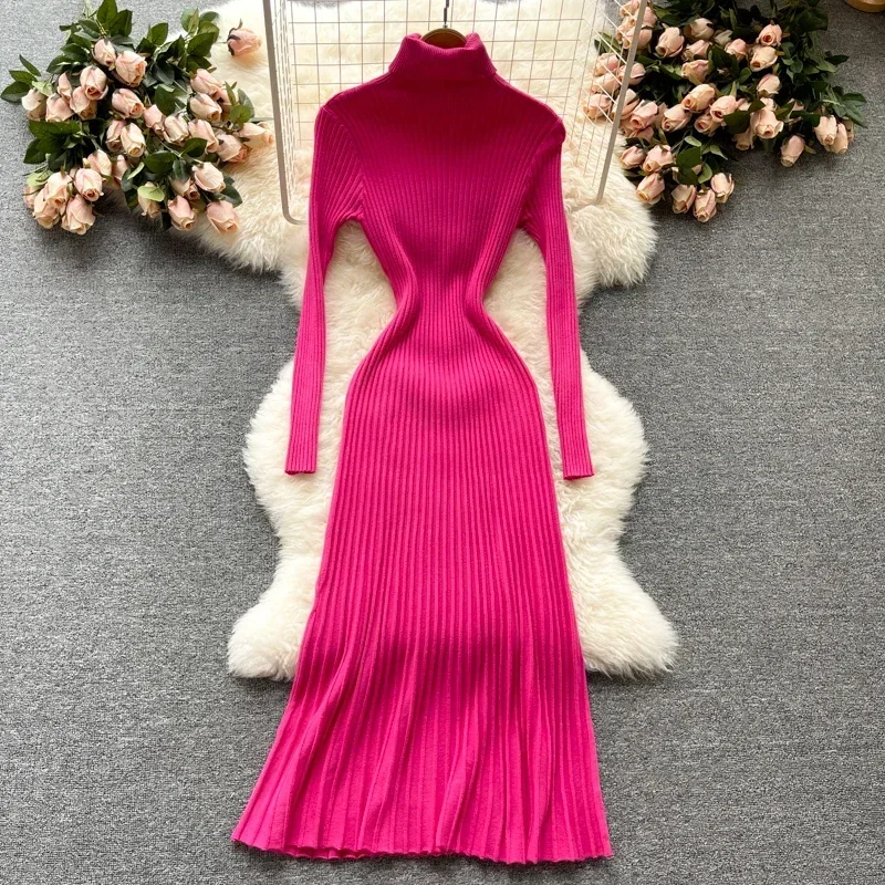 Spring Autumn Women's Dress Korean Retro Solid Color High-neck Knitted Long-sleeved Dress New Female Waist Slim Dresses E081
Spring Autumn Women's Dress Korean Retro Solid Color High-neck Knitted Long-sleeved Dress New Female Waist Slim Dresses E081