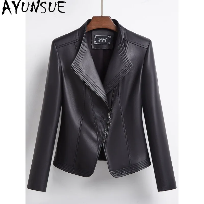AYUNSUE Women's Real Leather Jackets Motorcycle Style Short Black Outerwears Spring Autumn Sheepskin Jacket Woman Clothes
AYUNSUE Women's Real Leather Jackets Motorcycle Style Short Black Outerwears Spring Autumn Sheepskin Jacket Woman Clothes