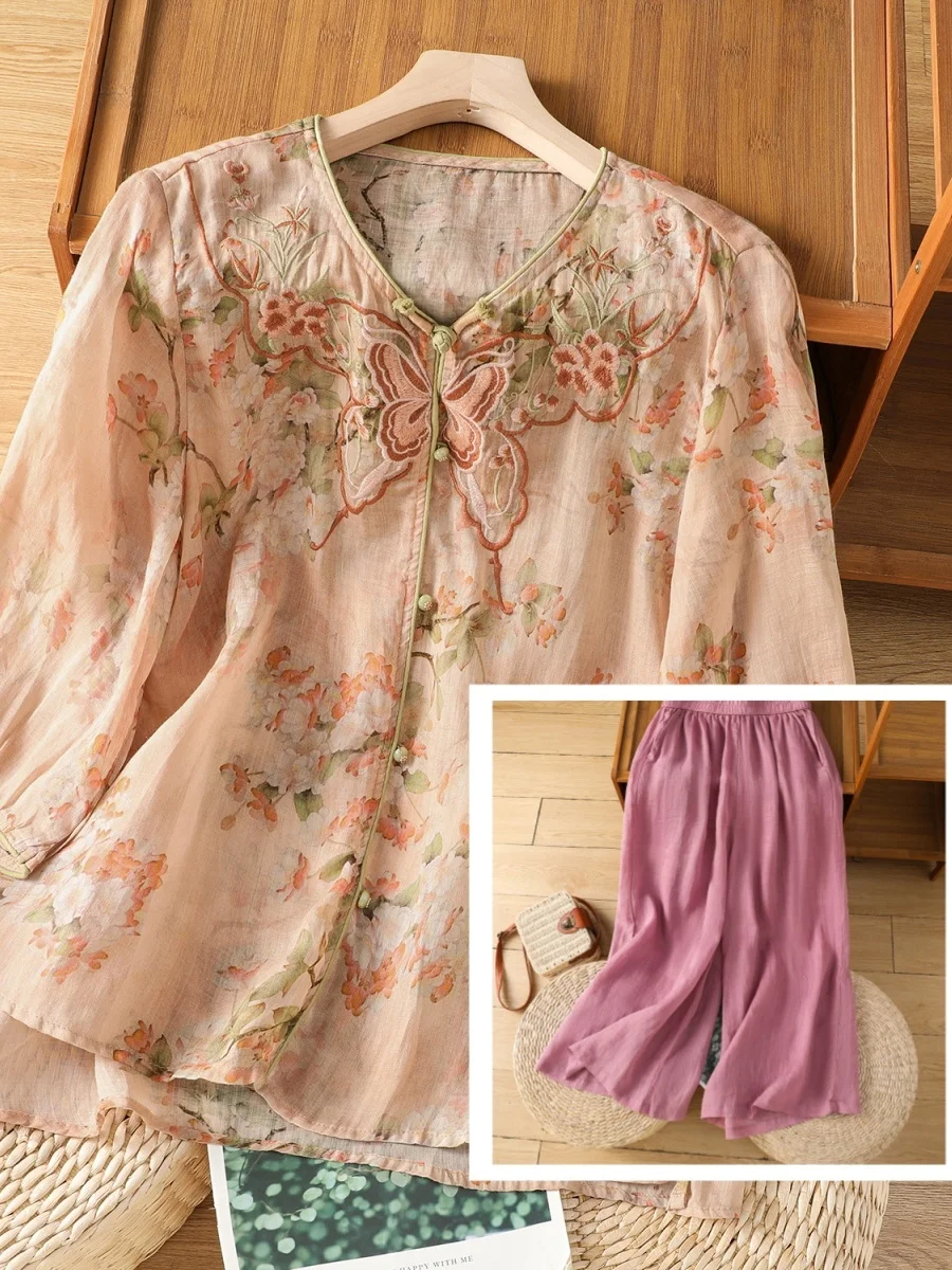 2026 Summer New Large Size Embroidered Cotton Linen Shirt Women's Loose Slimming Fashion Casual Wide Leg Pants Top
2026 Summer New Large Size Embroidered Cotton Linen Shirt Women's Loose Slimming Fashion Casual Wide Leg Pants Top