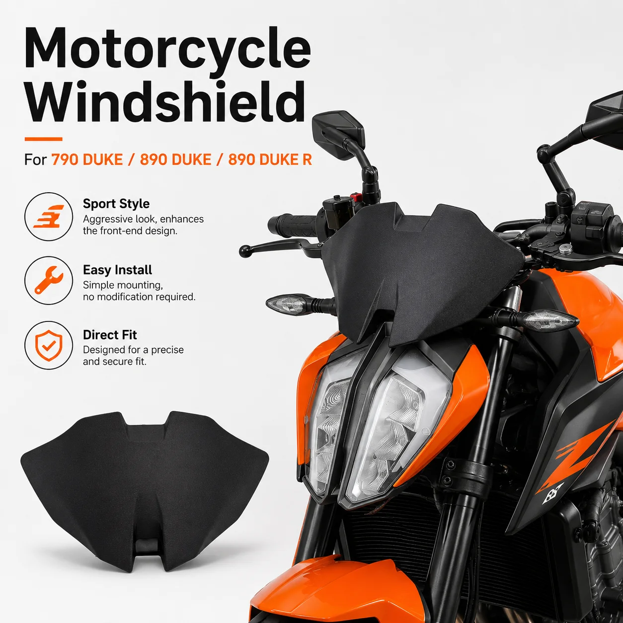 Motorcycle windshields/front windshields for KTM 790 Duke, 890 Duke, and 890 Duke R
Motorcycle windshields/front windshields for KTM 790 Duke, 890 Duke, and 890 Duke R