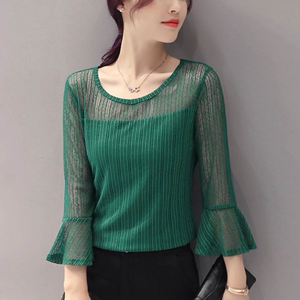 Elegant Lace Splicing T Shirt Ladies S-XXXL Stretch Lace Mesh Female Blouses O Neck Flare Sleeve Tees Clothing Women A RAN A YUE
Elegant Lace Splicing T Shirt Ladies S-XXXL Stretch Lace Mesh Female Blouses O Neck Flare Sleeve Tees Clothing Women A RAN A YUE