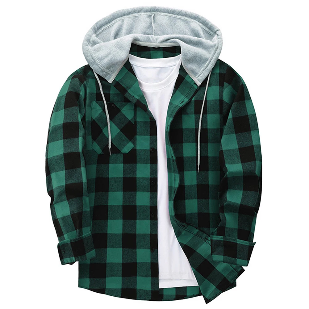 Fashion Men's Plaid Long Sleeve Hooded Shirts Patchwork Buttons Pocket Shirts Coat Work Casual Tops Cardigan Man
Fashion Men's Plaid Long Sleeve Hooded Shirts Patchwork Buttons Pocket Shirts Coat Work Casual Tops Cardigan Man