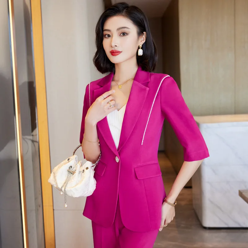 Half Sleeve Formal OL Styles Women Business Suits with Pants and Jackets Coat Professional Female Work Wear Blazers Pantsuits
Half Sleeve Formal OL Styles Women Business Suits with Pants and Jackets Coat Professional Female Work Wear Blazers Pantsuits