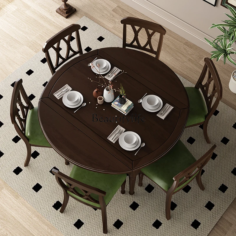 American all-solid wood retractable folding dining table and chair combination small apartment
American all-solid wood retractable folding dining table and chair combination small apartment