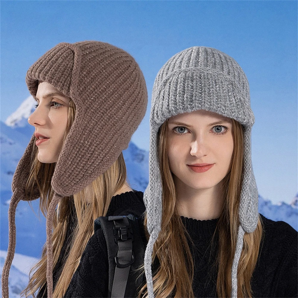Female Warm Ear Protection Knitted Hat Autumn and Winter Solid Color Woolen Hats Outdoor Korean Fashion Thickened Lace-up Caps
Female Warm Ear Protection Knitted Hat Autumn and Winter Solid Color Woolen Hats Outdoor Korean Fashion Thickened Lace-up Caps