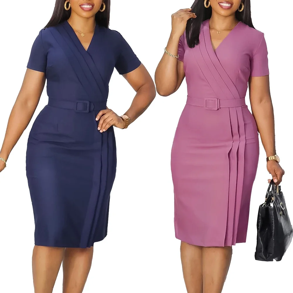 Classy Official Dresses for Ladies Elegant Bodycon Dress Short Sleeve Wrap V Neck Modest Fashion Belt Formal Church Dresses
Classy Official Dresses for Ladies Elegant Bodycon Dress Short Sleeve Wrap V Neck Modest Fashion Belt Formal Church Dresses