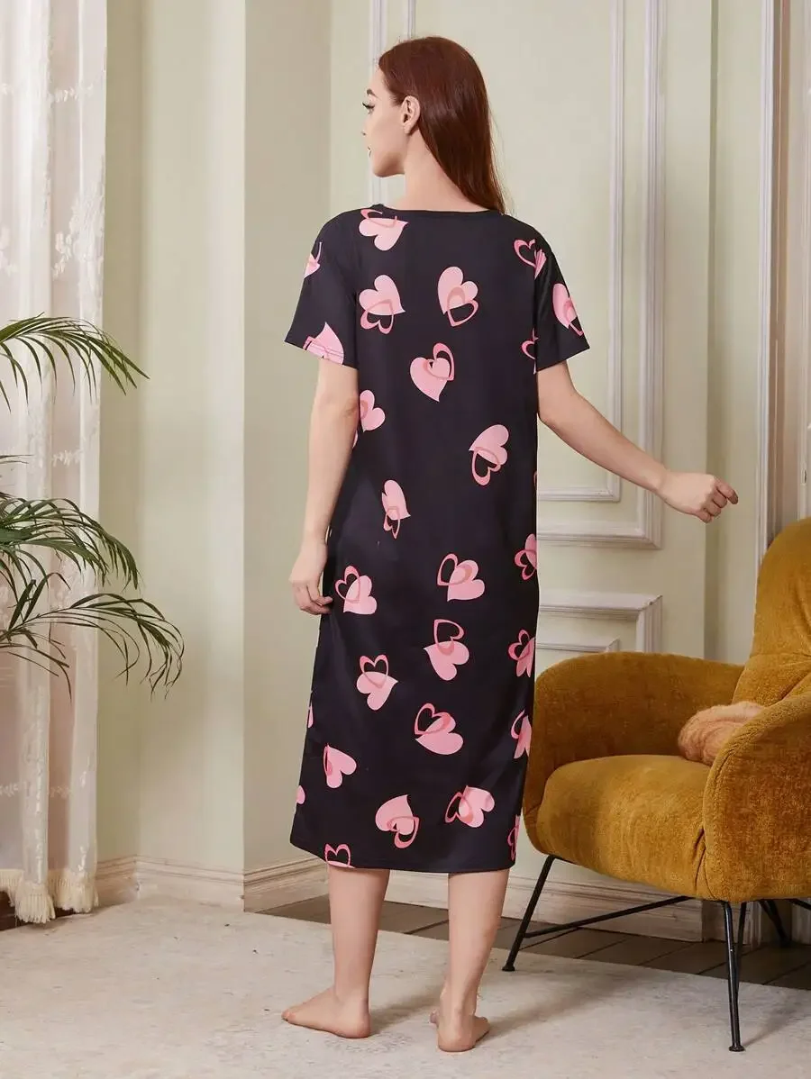 Heart Print Nightdress Sleep Dress For Women
Heart Print Nightdress Sleep Dress For Women
