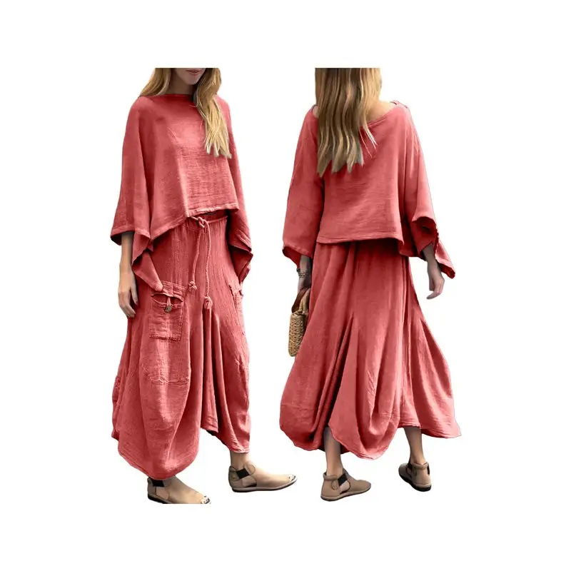 Women 2-Piece Loose Round Neck Top & Asymmetric Skirt with Pockets, Red, 100% Polyester
Women 2-Piece Loose Round Neck Top & Asymmetric Skirt with Pockets, Red, 100% Polyester