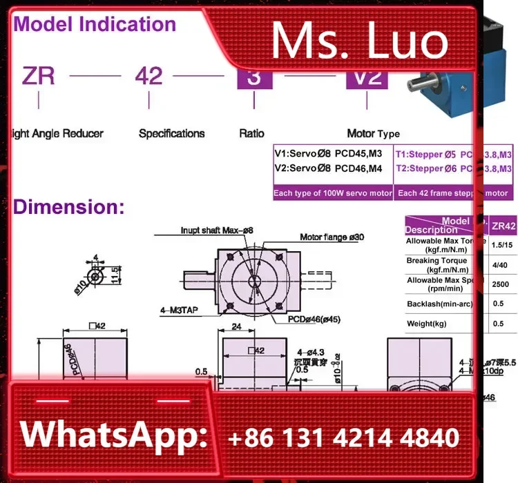 Компактный высокоточный редуктор скорости 90 градусов, спиральный скос, прямоугольный редуктор, передаточное число 1:2 серии ZR для серводвигателя
Компактный высокоточный редуктор скорости 90 градусов, спиральный скос, прямоугольный редуктор, передаточное число 1:2 серии ZR для серводвигателя