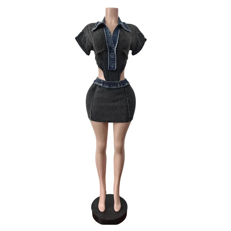 Women Skirt Set Summer Sexy Tight Short Sleeve Stretch Denim Cotton Bodysuit And Jeans Skirt Casual 2 Piece Set Women Denim Set
Women Skirt Set Summer Sexy Tight Short Sleeve Stretch Denim Cotton Bodysuit And Jeans Skirt Casual 2 Piece Set Women Denim Set