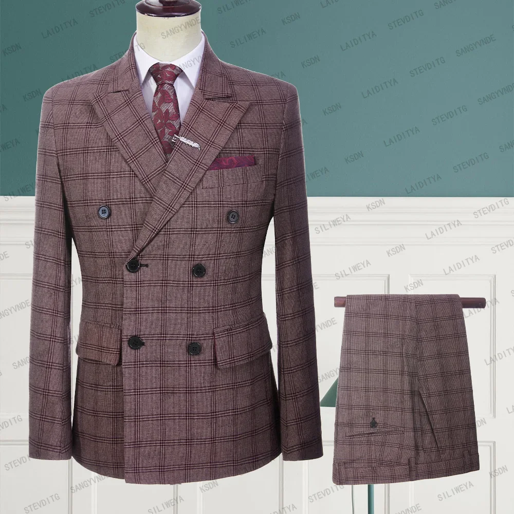 New Summer Men's Linen Suits Wine Red Plaid Double Breasted Slim Fit Casual Suit For Wedding 2 Pcs Set(Jacket+Pants)
New Summer Men's Linen Suits Wine Red Plaid Double Breasted Slim Fit Casual Suit For Wedding 2 Pcs Set(Jacket+Pants)