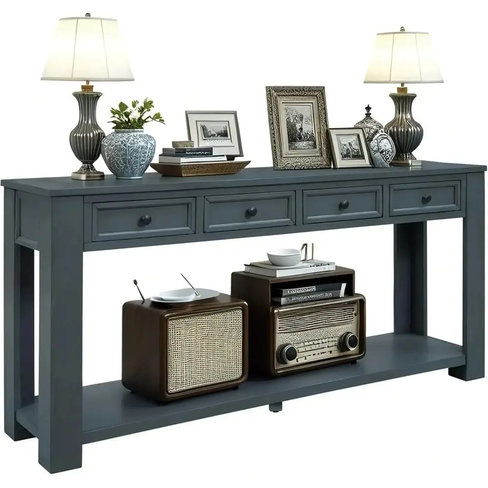 Тумба-консоль для прихожей из массива дерева, темно-синяя, 63 см, с 4 ящиками и нижней полкой
Тумба-консоль для прихожей из массива дерева, темно-синяя, 63 см, с 4 ящиками и нижней полкой