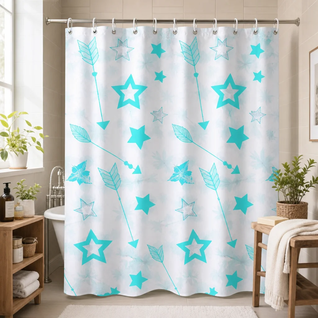 Teal Stars Shower Curtain Mint Green Turquoise Arrow Feather Bath Curtains Cute Geometric Bathroom Decor Fabric with 12Hooks
Teal Stars Shower Curtain Mint Green Turquoise Arrow Feather Bath Curtains Cute Geometric Bathroom Decor Fabric with 12Hooks