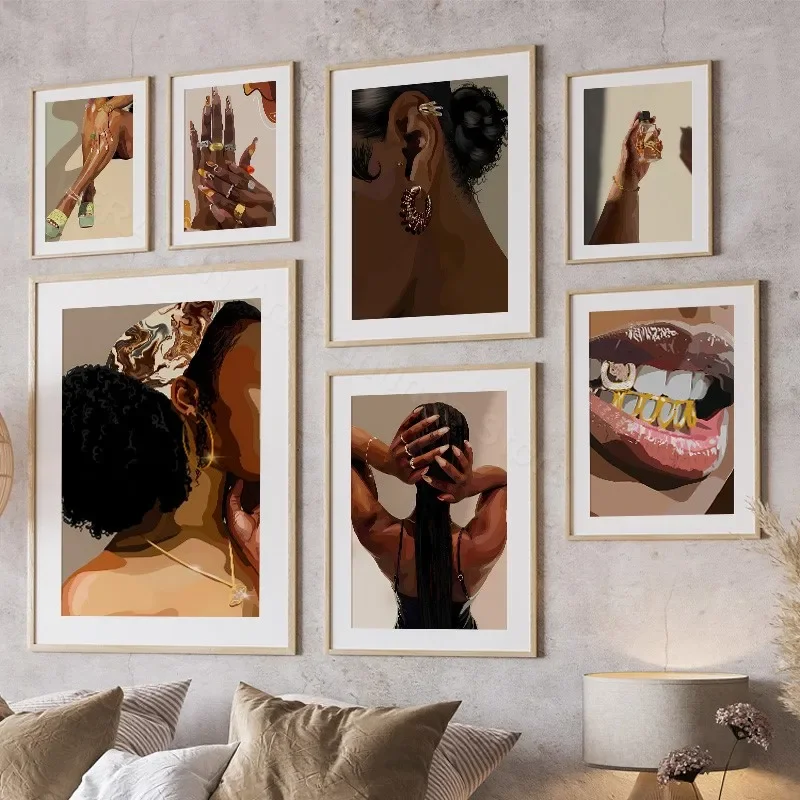 Fashion Black Girl Luxury Lips Golden Teeth Nails Art Canvas Painting Posters And Prints Wall Pictures For Living Room Decor
Fashion Black Girl Luxury Lips Golden Teeth Nails Art Canvas Painting Posters And Prints Wall Pictures For Living Room Decor