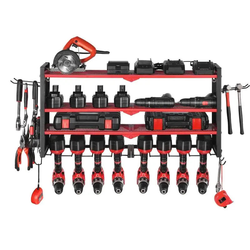 Heavy Duty Utility Shelving 16.5x13x8.3in For Garage Workbench Workshop, 4-Layer Storage Rack 8 Drill Holders Side Pegboards Carbon Steel Construction Black Finish
Heavy Duty Utility Shelving 16.5x13x8.3in For Garage Workbench Workshop, 4-Layer Storage Rack 8 Drill Holders Side Pegboards Carbon Steel Construction Black Finish