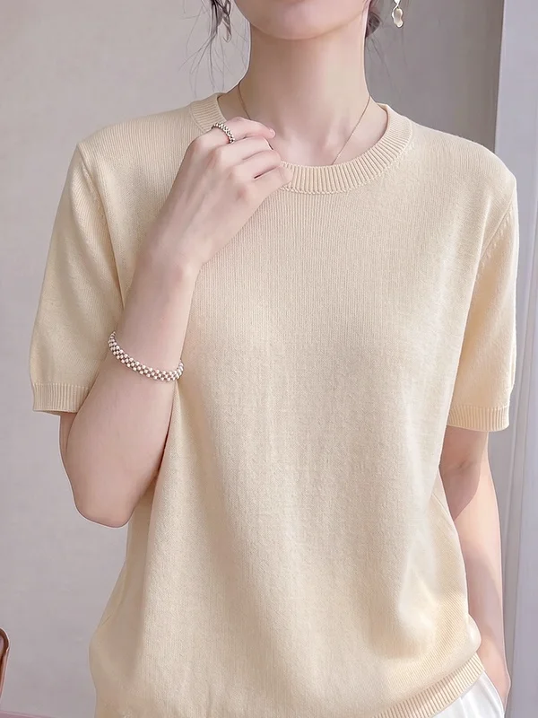 Summer Casual Loose Ice Silk Knitted Short Sleeve round Neck T-Shirt Women's Breathable Soft Linen Top Age-Defying Fashion
Summer Casual Loose Ice Silk Knitted Short Sleeve round Neck T-Shirt Women's Breathable Soft Linen Top Age-Defying Fashion