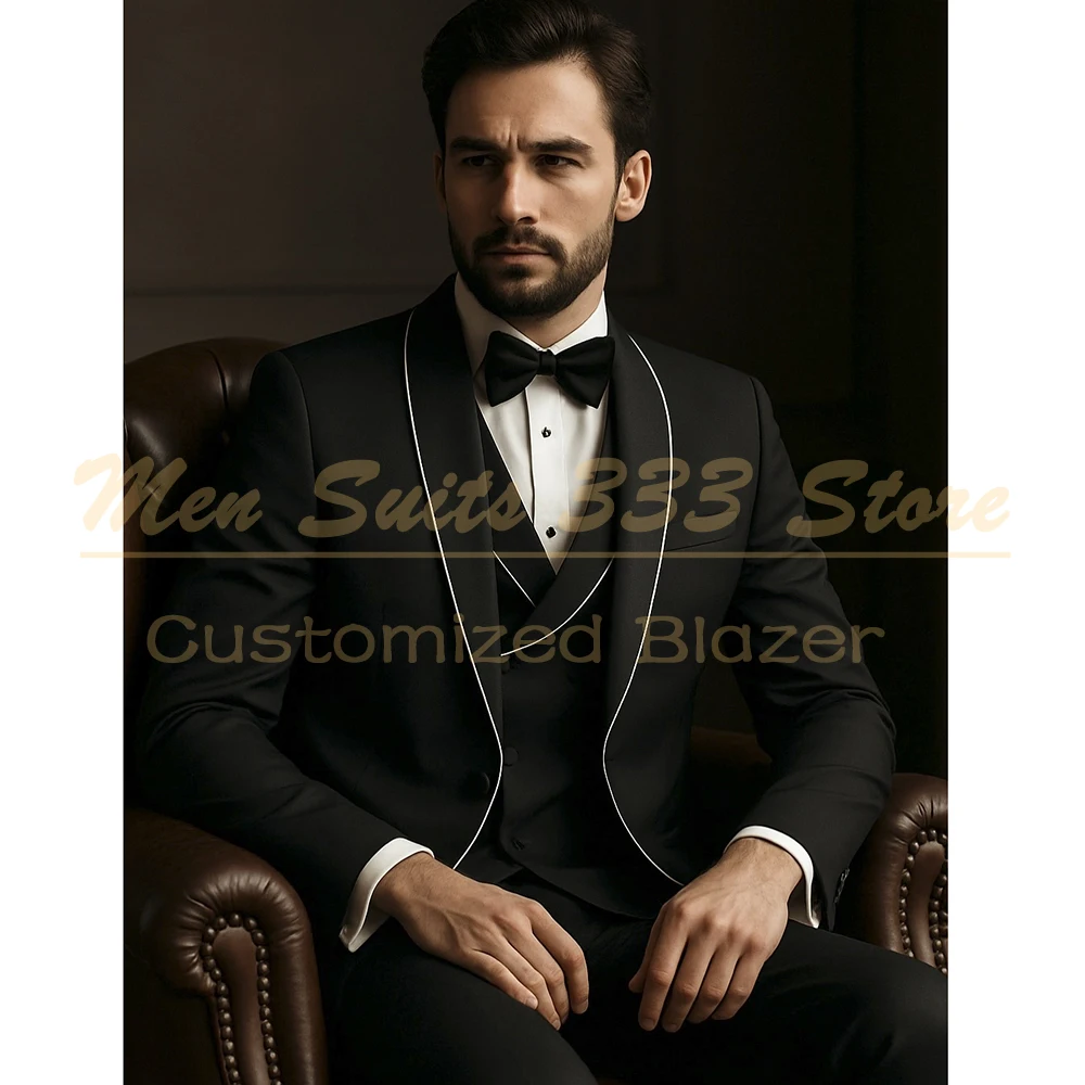 Black Men's Suits 3 Piece Jacket Pants Vest Fashion Single Breasted Shawl Lapel Slim Fit Outfits Customzied Blazer Terno
Black Men's Suits 3 Piece Jacket Pants Vest Fashion Single Breasted Shawl Lapel Slim Fit Outfits Customzied Blazer Terno