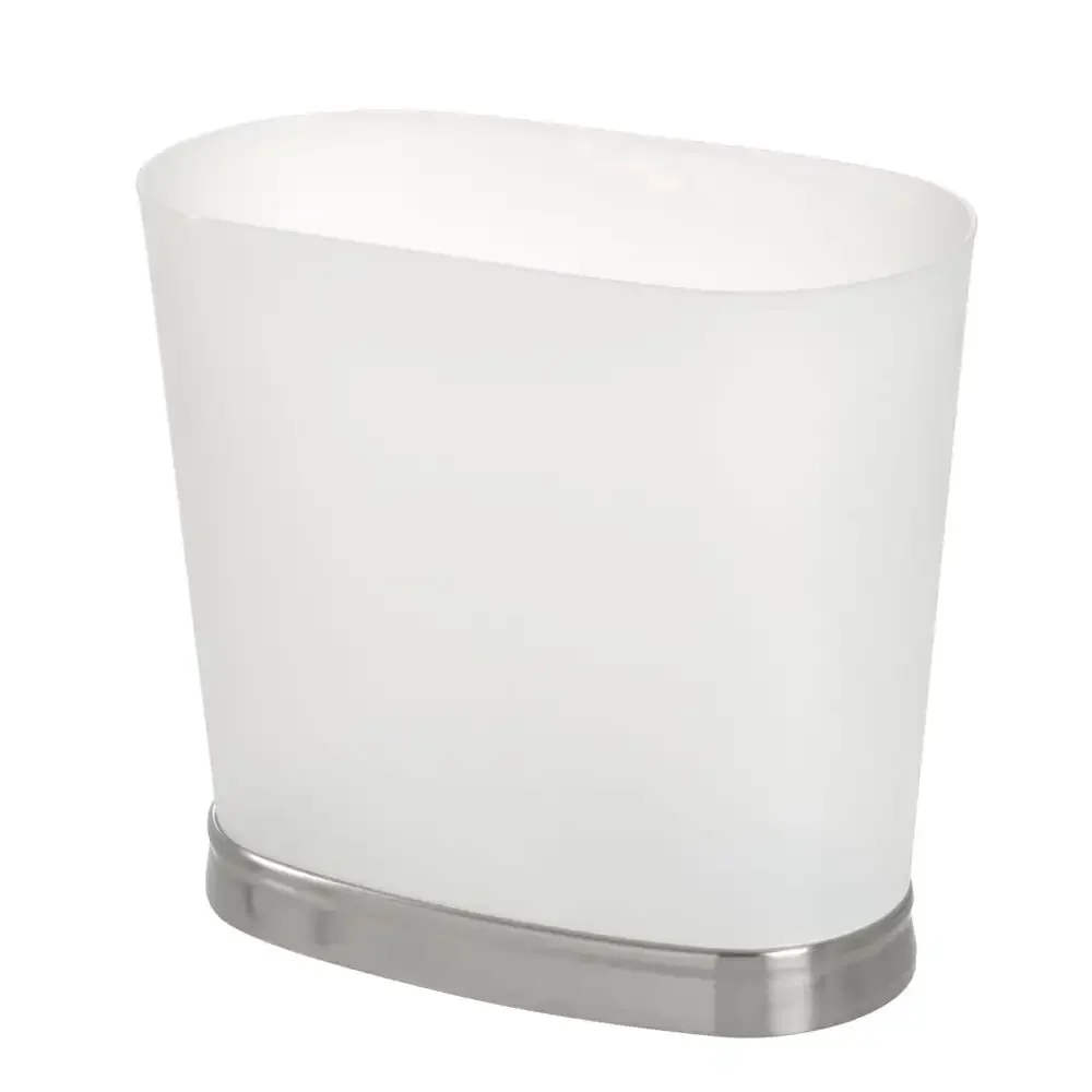 Bathroom trash can small oval slim plastic garbage bin with open top white finish
Bathroom trash can small oval slim plastic garbage bin with open top white finish