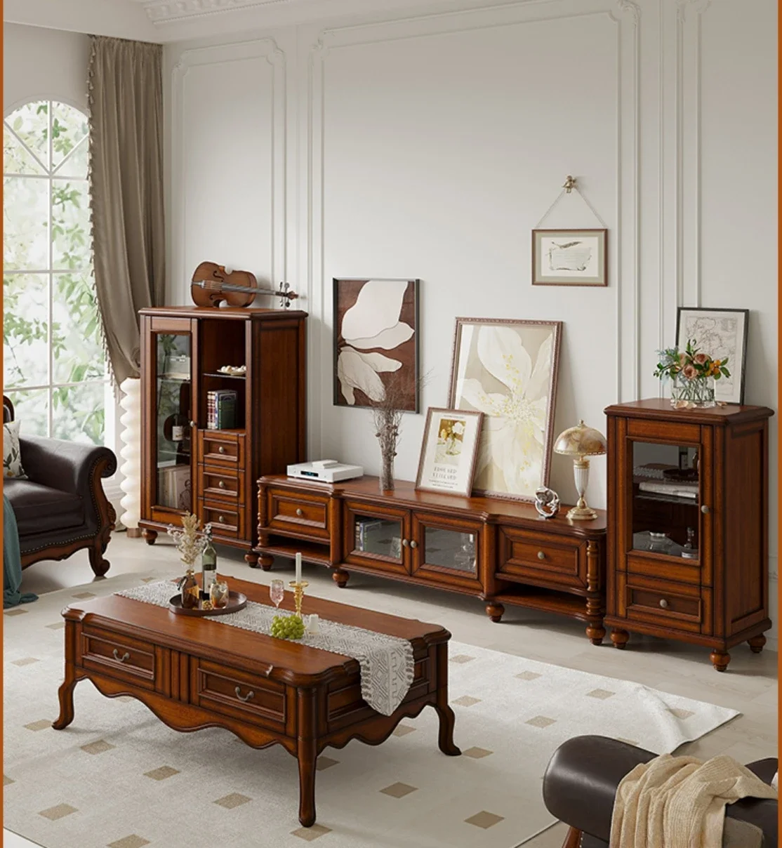 Retro country luxury tea table TV cabinet combination living room home storage locker
Retro country luxury tea table TV cabinet combination living room home storage locker