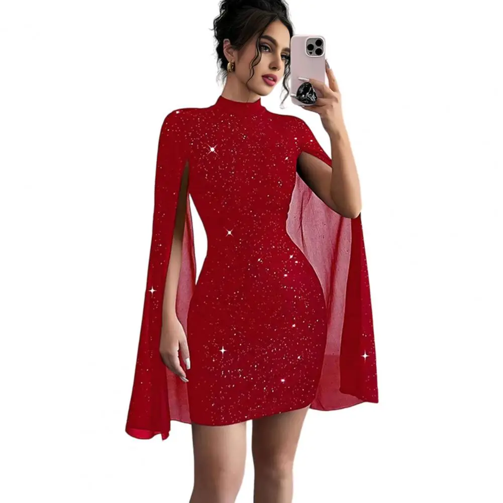 Women's Glitter Cloak Sleeve Mini Dress Sexy Mock Neck Cocktail Party Dress Going Out Wedding Guest Dress
Women's Glitter Cloak Sleeve Mini Dress Sexy Mock Neck Cocktail Party Dress Going Out Wedding Guest Dress