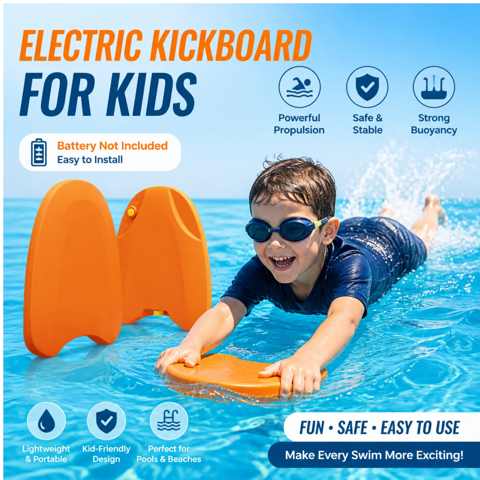 1pc Electric Swimming Kickboard for Kids Swim Training Tool Equipment Training Float Toy Water Kick Board Device no battery
1pc Electric Swimming Kickboard for Kids Swim Training Tool Equipment Training Float Toy Water Kick Board Device no battery