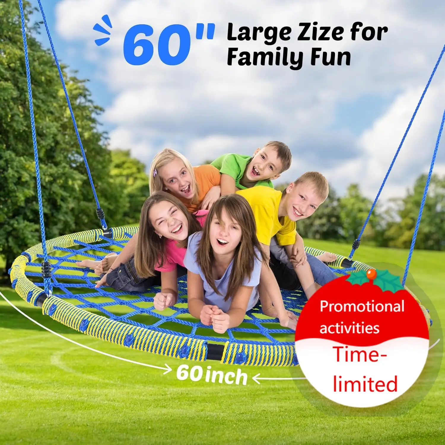 60" Large Spider Web Saucer Tree Swing for Kids & Adults, 750lbs Heavy Duty Outdoor Net Swing with Steel Frame and 2 Tree Hangin
60" Large Spider Web Saucer Tree Swing for Kids & Adults, 750lbs Heavy Duty Outdoor Net Swing with Steel Frame and 2 Tree Hangin