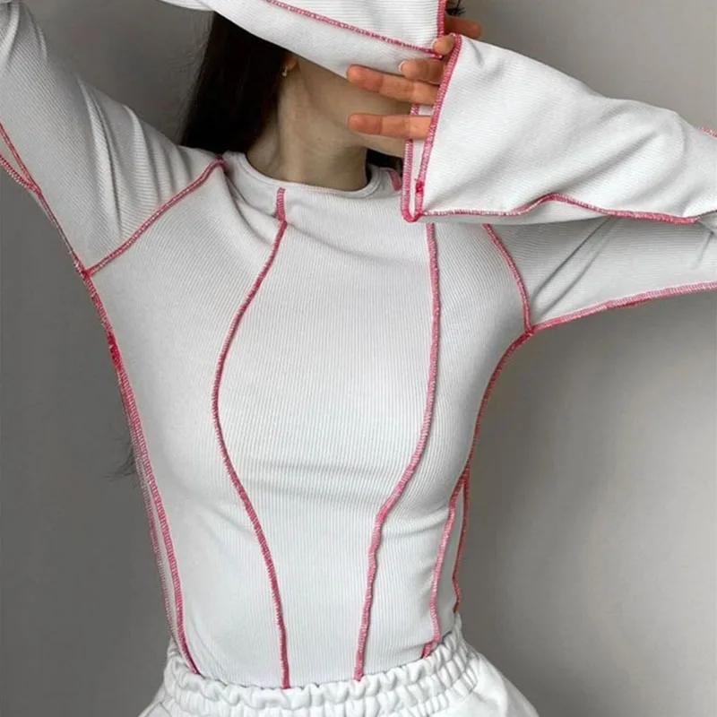 Women Patchwork T-Shirts Chic Casual Long Flare Sleeve Round Neck Knitted Ribbed Tees Shirts Spring Autumn Street Top
Women Patchwork T-Shirts Chic Casual Long Flare Sleeve Round Neck Knitted Ribbed Tees Shirts Spring Autumn Street Top