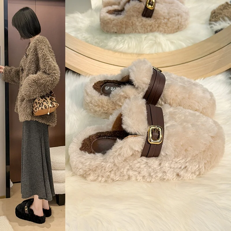 Warm Fleece Lined Thick Bottom Slip-On Shoes Women's Winter Fashion Casual Comfortable Covered Toe Half Slippers
Warm Fleece Lined Thick Bottom Slip-On Shoes Women's Winter Fashion Casual Comfortable Covered Toe Half Slippers