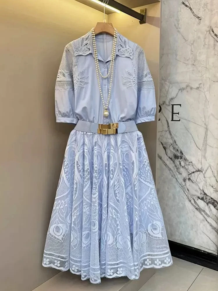 Runway Flower Embroidery Lace Holiday Prom Long Dress Women Lantern Sleeve V-Neck Hollow Out Belt Midi Vestidos
Runway Flower Embroidery Lace Holiday Prom Long Dress Women Lantern Sleeve V-Neck Hollow Out Belt Midi Vestidos