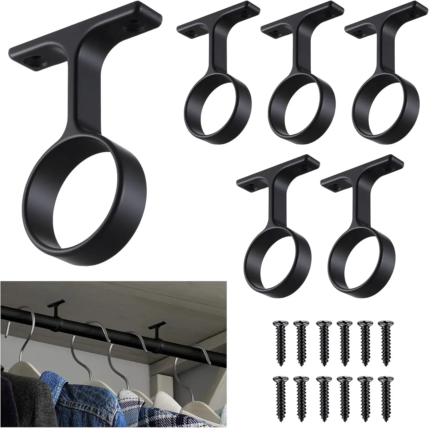 6 Pcs 1-5/16" Round Closet Rod Center Support Bracket with Screws, Heavy Duty Zinc Alloy, Black
6 Pcs 1-5/16" Round Closet Rod Center Support Bracket with Screws, Heavy Duty Zinc Alloy, Black
