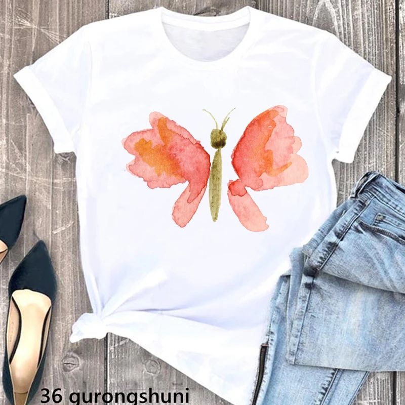 Watercolor Butterfly Print Tshirt Women'S Clothing Funny White T Shirt Femme Korean Style T-Shirt Female Summer Fashion Tops
Watercolor Butterfly Print Tshirt Women'S Clothing Funny White T Shirt Femme Korean Style T-Shirt Female Summer Fashion Tops