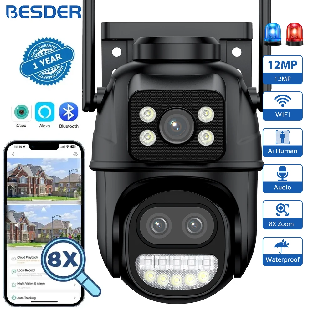 12MP Wifi Камера PTZ 8X Цифровой Зум Двойной Экран Цвет Ночного Видения Открытый Безопасности Защиты 8MP CCTV IP Камера 4K iCSee App
12MP Wifi Камера PTZ 8X Цифровой Зум Двойной Экран Цвет Ночного Видения Открытый Безопасности Защиты 8MP CCTV IP Камера 4K iCSee App